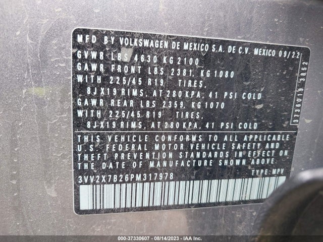 3VV2X7B26PM317978 Volkswagen TAOS SEL