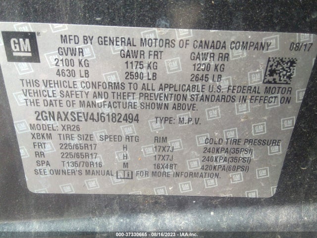 Chevrolet EQUINOX LT 2018 2GNAXSEV4J6182494 Image 9