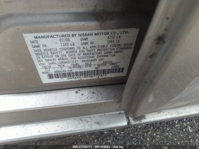 2006 NISSAN ALTIMA 2.5 VIN: 1N4AL11D66N372527