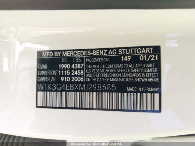 W1K3G4EBXMJ298685 Mercedes-Benz A-class A 220