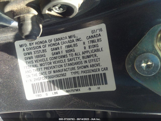 2016 HONDA CIVIC SEDAN LX VIN: 2HGFC2F56GH562962