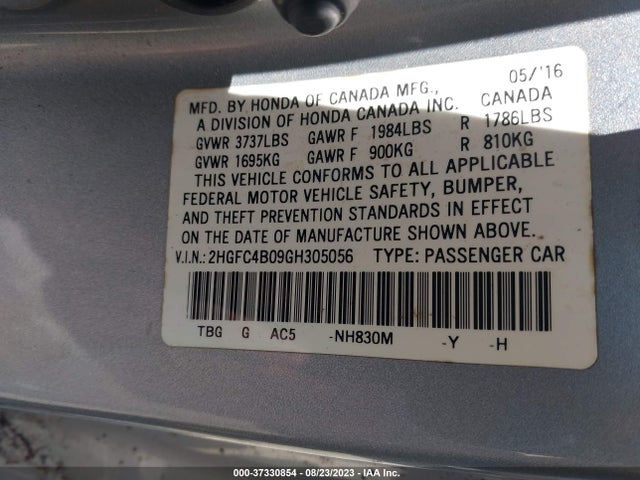 Honda Civic Coupe Lx-p 2016 2HGFC4B09GH305056 Image 9
