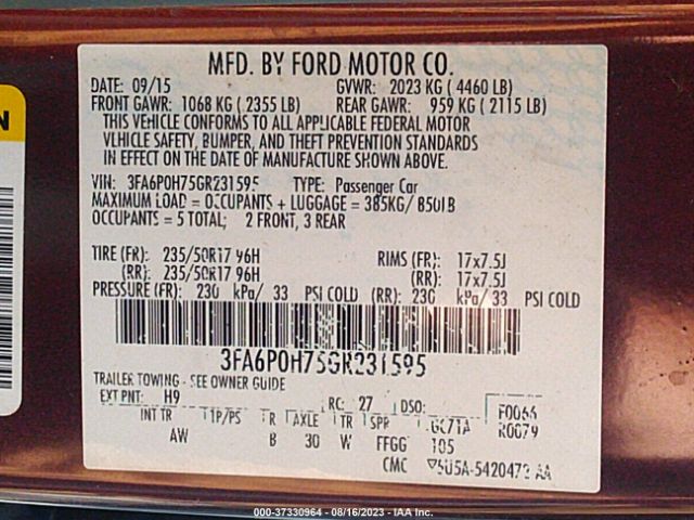 3FA6P0H75GR231595 Ford FUSION SE
