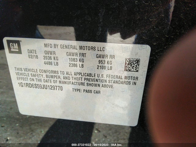 Chevrolet Volt Premier 2018 1G1RD6S59JU129770 Image 15