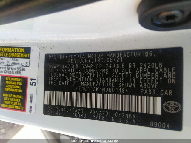 Toyota CAMRY LE 2021 4T1C11AK1MU601184 Image 9