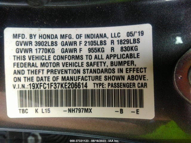 Honda CIVIC EX 2019 19XFC1F37KE206614 Image 9