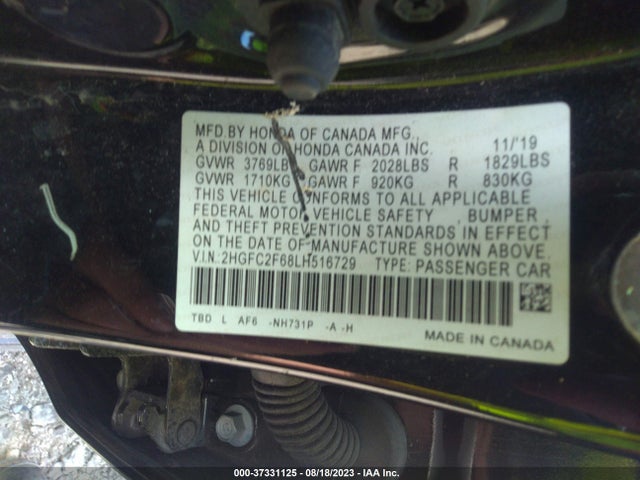 2020 HONDA CIVIC LX VIN: 2HGFC2F68LH516729