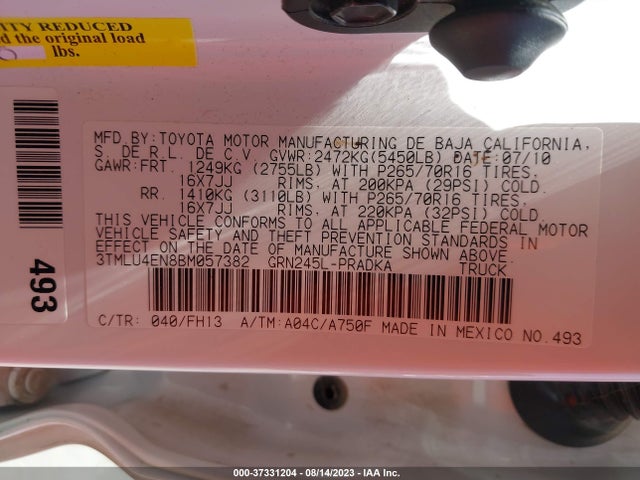 2011 TOYOTA TACOMA VIN: 3TMLU4EN8BM057382