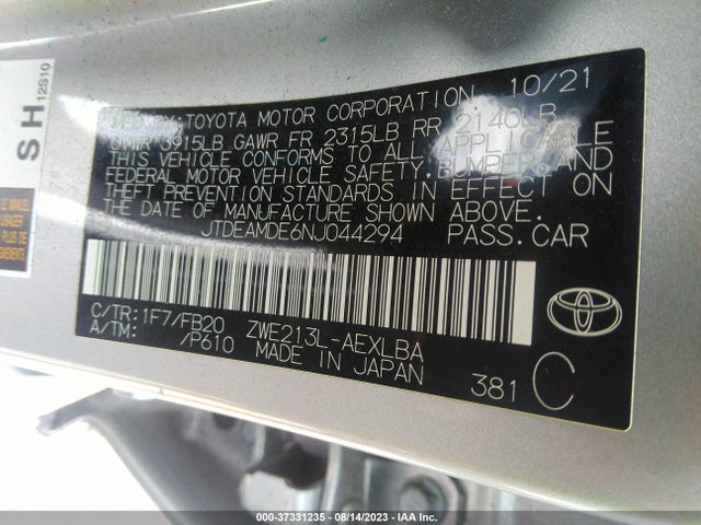 Toyota Corolla Hybrid Le 2022 JTDEAMDE6NJ044294 Image 9