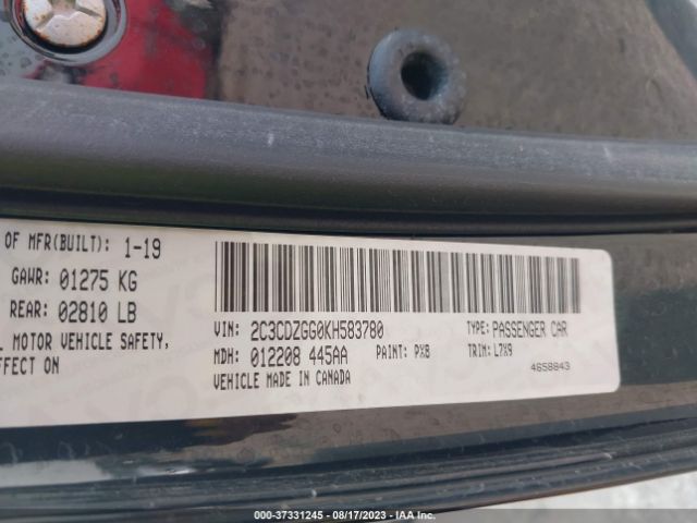 2C3CDZGG0KH583780 Dodge Challenger Sxt