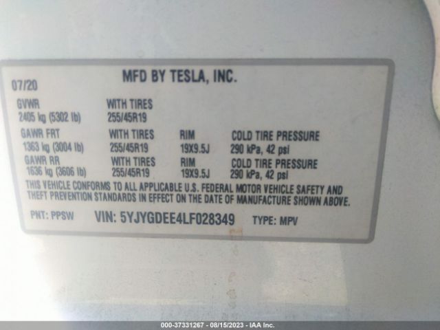 5YJYGDEE4LF028349 Tesla Model Y Long Range
