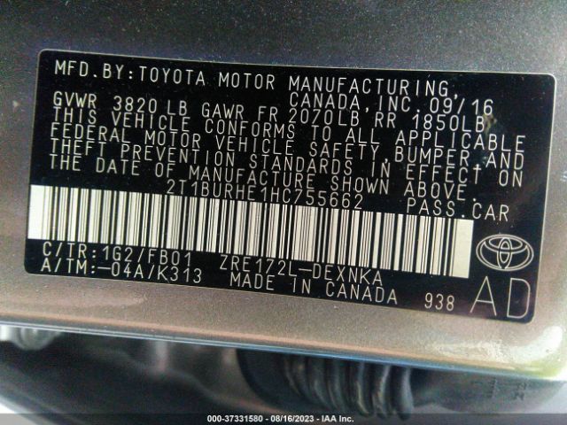 2T1BURHE1HC755662 Toyota COROLLA LE
