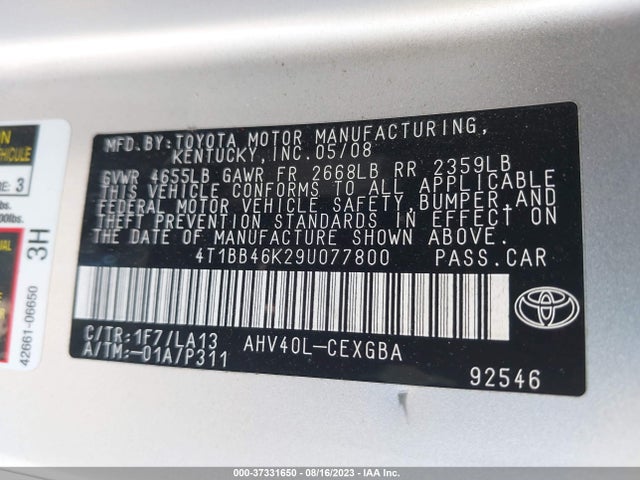 Продажа на аукционе авто 2009 Toyota Camry Hybrid, vin: 4T1BB46K29U077800, номер лота: 37331650