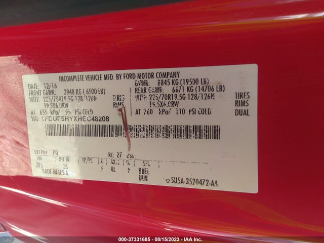 2017 Ford F-550, VIN: 1FDUF5HYXHEC48208