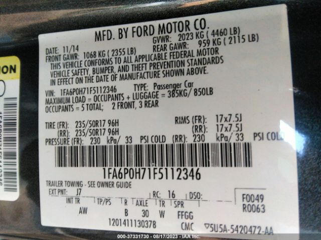1FA6P0H71F5112346 Ford FUSION SE