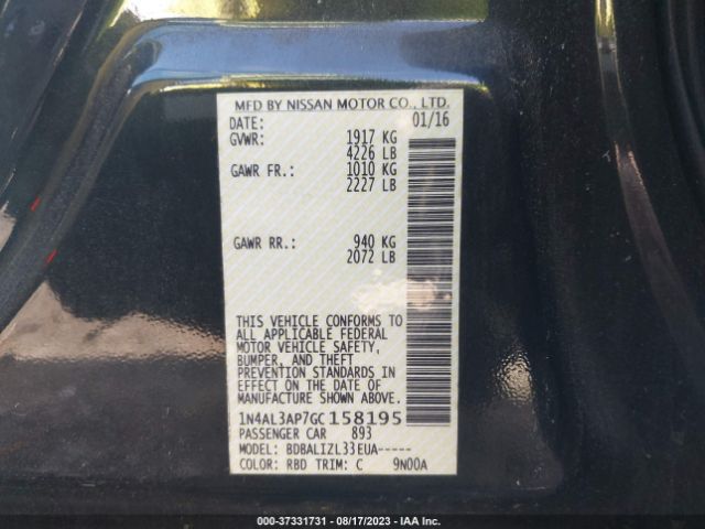 1N4AL3AP7GC158195 Nissan Altima 2.5 Sv