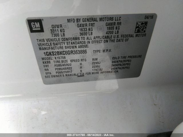 1GKS2BKC6GR363886 GMC YUKON SLT