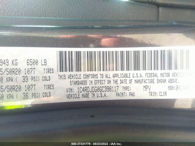 1C4RDJDG0GC398117 Dodge DURANGO LIMITED