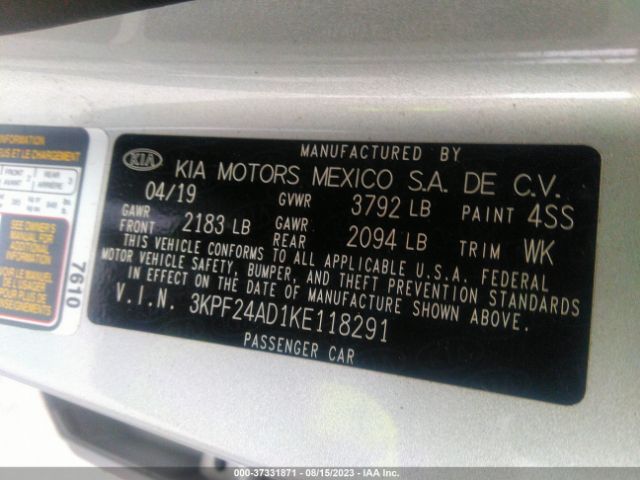 3KPF24AD1KE118291 KIA Forte Lxs