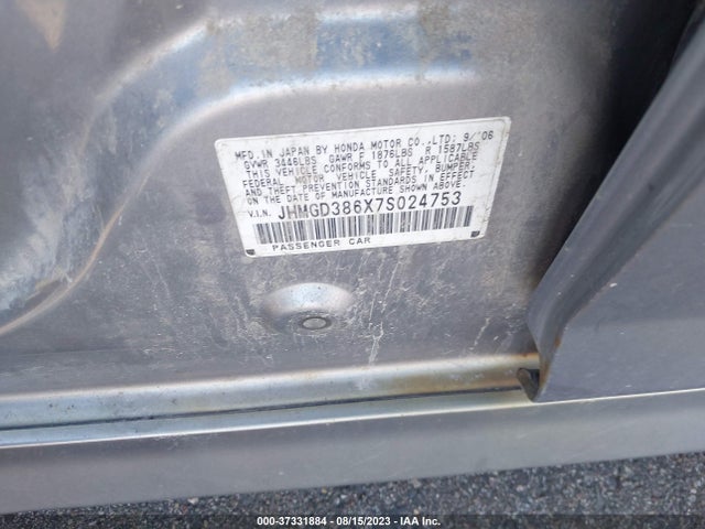 2007 HONDA FIT SPORT VIN: JHMGD386X7S024753