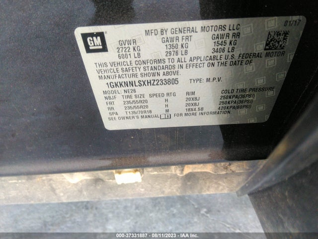 GMC ACADIA SLT 2017 1GKKNNLSXHZ233805 Image 9