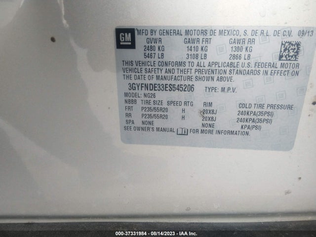 3GYFNDE33ES545206 Cadillac Srx Premium Collection