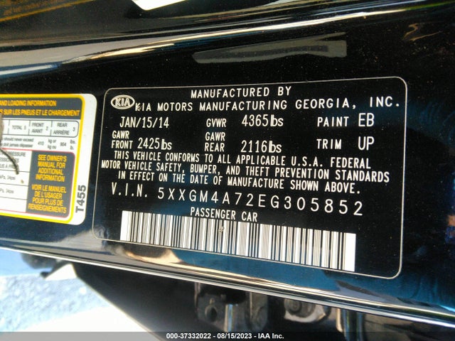 KIA Optima Lx 2014 5XXGM4A72EG305852 Image 9