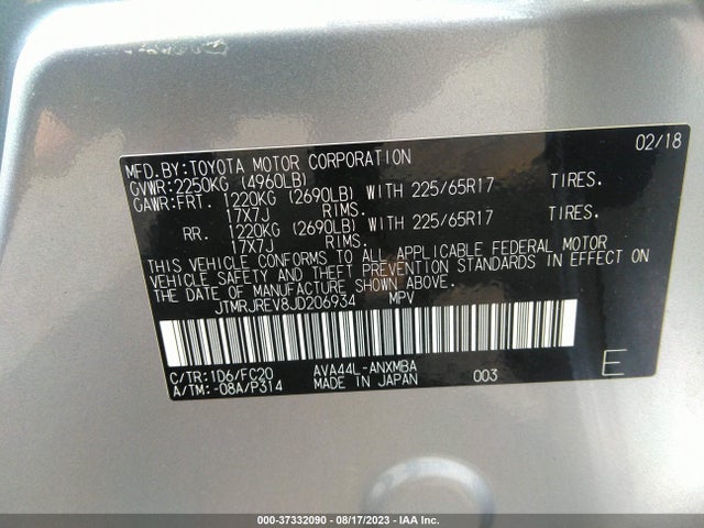 Toyota RAV4 HYBRID 2018 JTMRJREV8JD206934 Image 9
