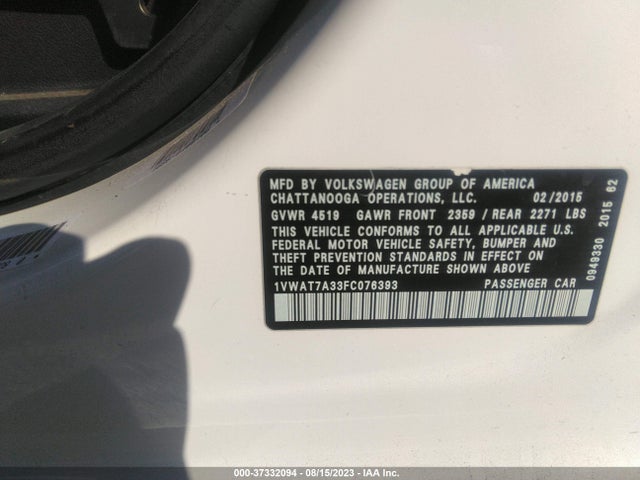 1VWAT7A33FC076393 Volkswagen Passat 1.8t S