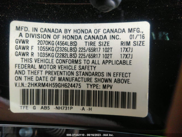 Honda CR-V EX 2016 2HKRM4H59GH624475 Image 9