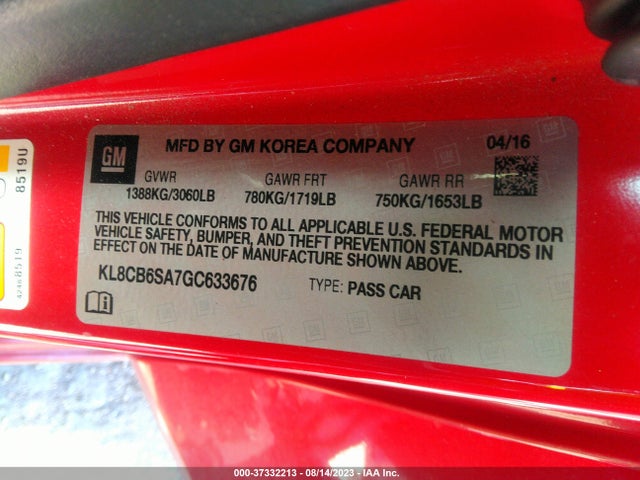 Chevrolet SPARK LS 2016 KL8CB6SA7GC633676 Image 9
