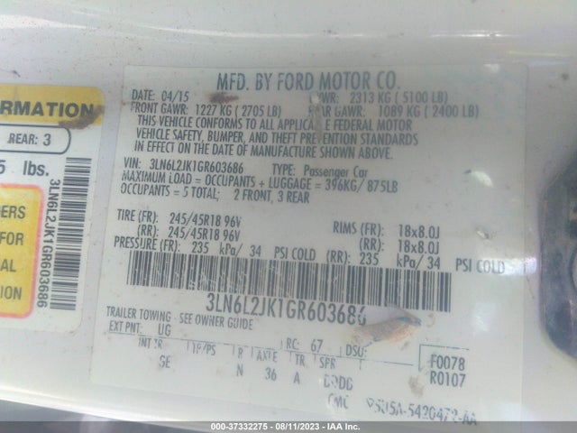3LN6L2JK1GR603686 Lincoln MKZ