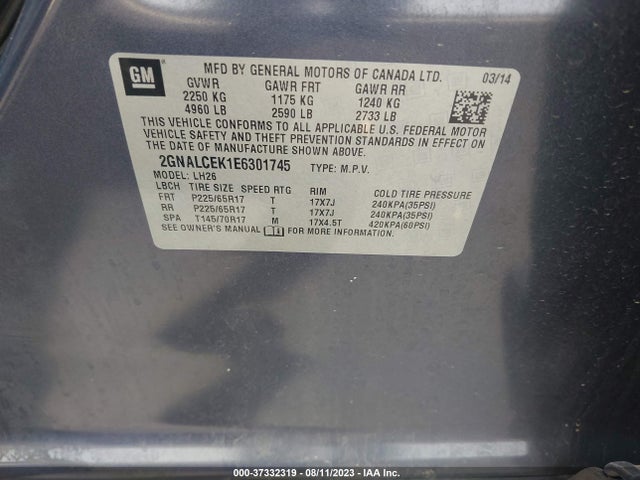 Chevrolet EQUINOX LT 2014 2GNALCEK1E6301745 Image 10