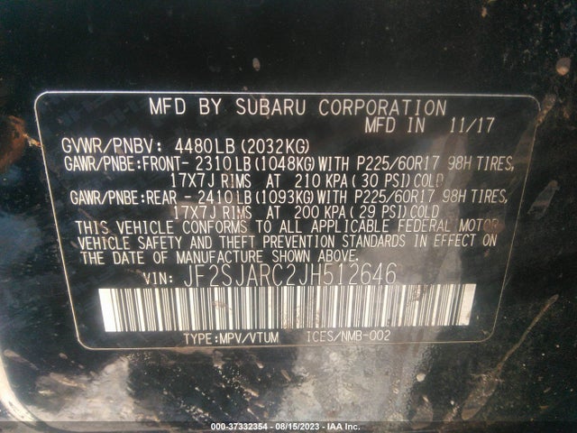 JF2SJARC2JH512646 Subaru Forester Limited