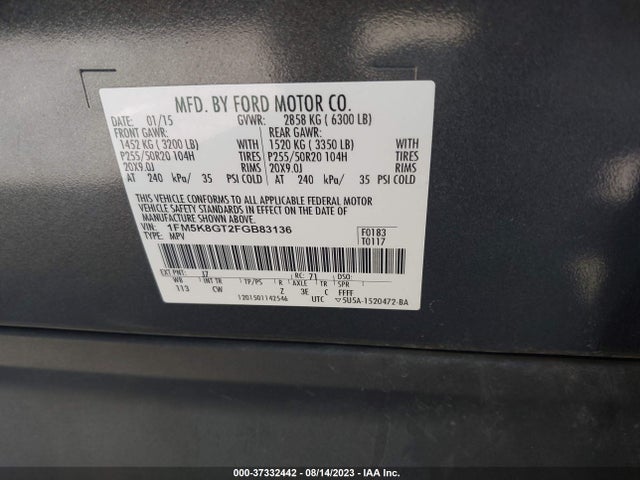 Ford EXPLORER SPORT 2015 1FM5K8GT2FGB83136 Image 9