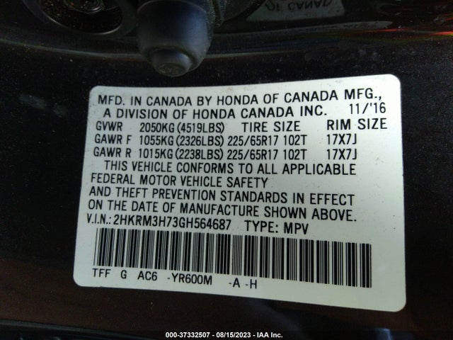 Honda Cr-v Ex-l 2016 2HKRM3H73GH564687 Image 9