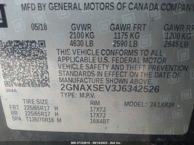 Chevrolet EQUINOX LT 2018 2GNAXSEV3J6342526 Image 9