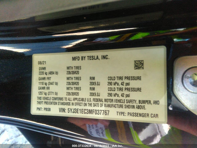2021 Tesla 3, VIN: 5YJ3E1EC3MF037767