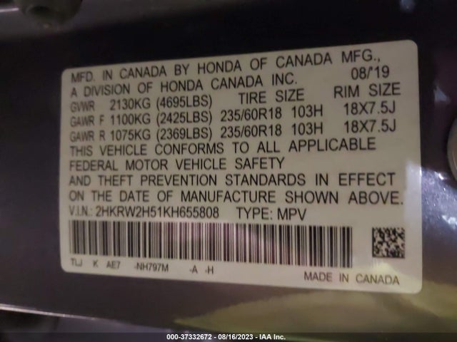Honda CR-V EX 2019 2HKRW2H51KH655808 Image 9