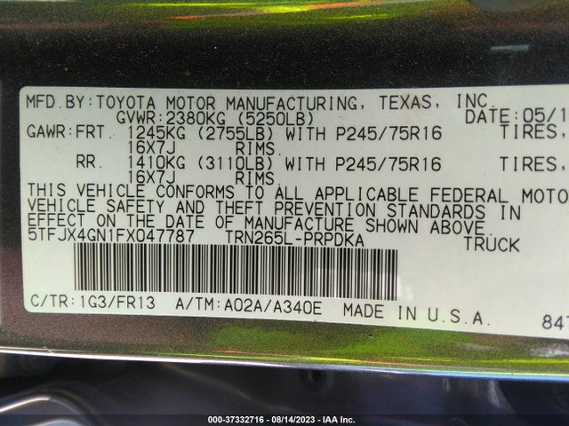 Toyota Tacoma Prerunner 2015 5TFJX4GN1FX047787 Image 15