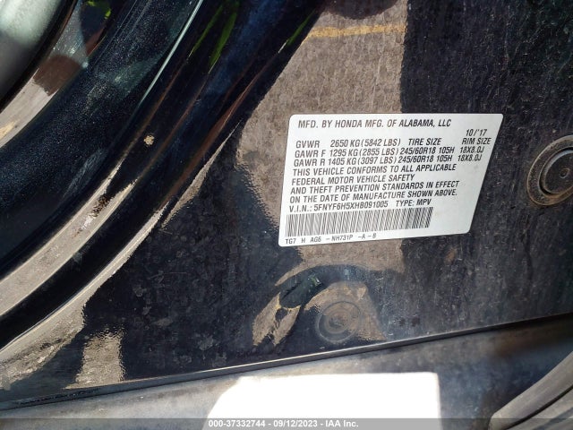 Honda Pilot Ex-l 2017 5FNYF6H5XHB091005 Image 9