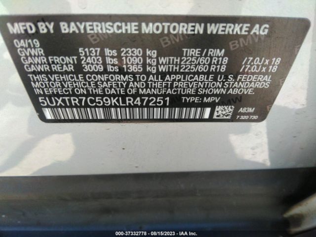 5UXTR7C59KLR47251 BMW X3 Sdrive30i