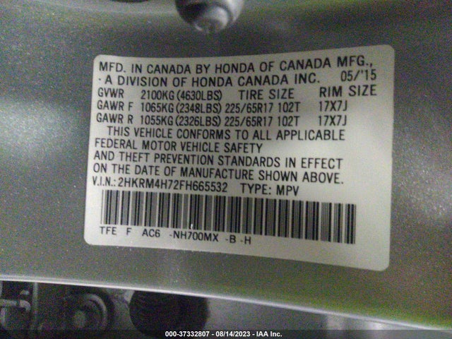 Honda Cr-v Ex-l 2015 2HKRM4H72FH665532 Image 9