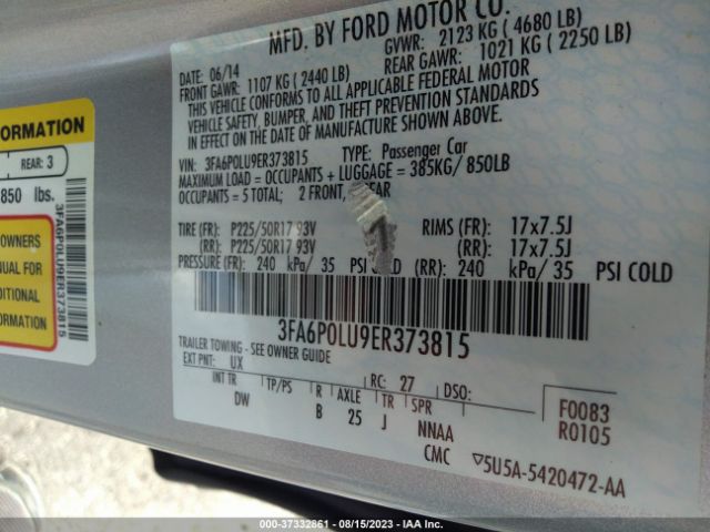 3FA6P0LU9ER373815 Ford Fusion Se Hybrid