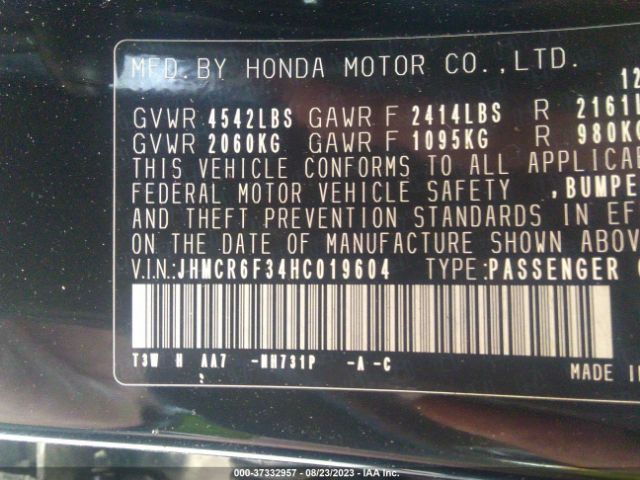 JHMCR6F34HC019604 Honda ACCORD HYBRID