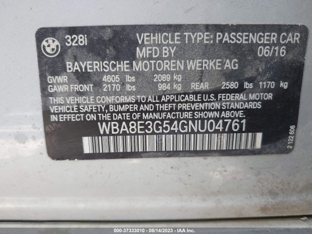 BMW 328i Xdrive 2016 WBA8E3G54GNU04761 Image 9