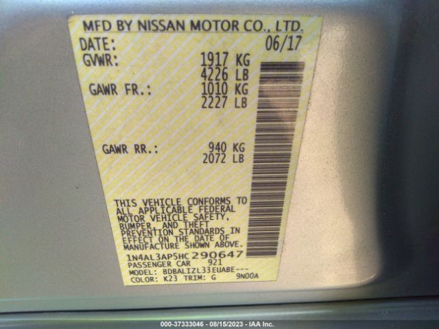 1N4AL3AP5HC290647 Nissan Altima 2.5 Sv