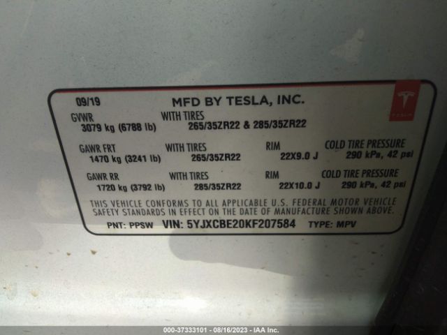 5YJXCBE20KF207584 Tesla MODEL X