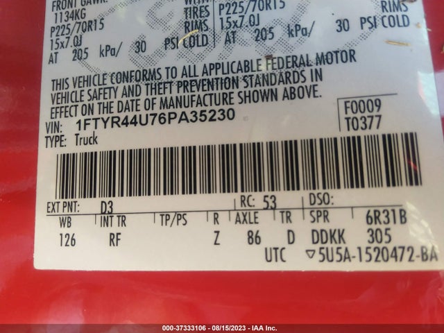 2006 FORD RANGER STX/XLT/SPORT VIN: 1FTYR44U76PA35230