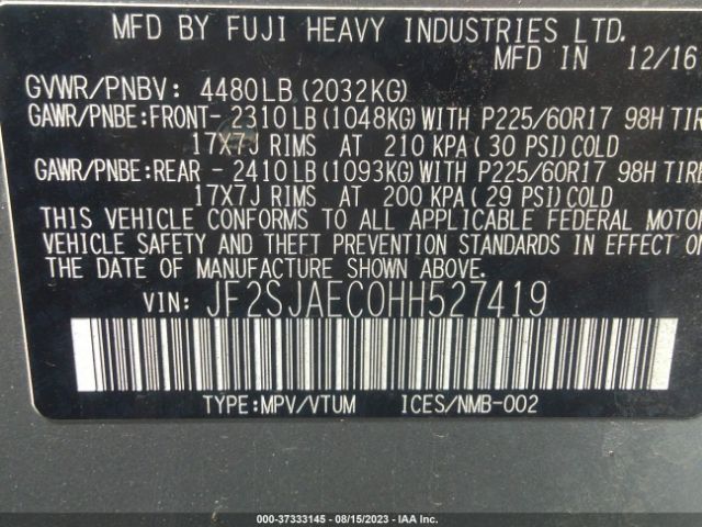 JF2SJAEC0HH527419 Subaru Forester Premium